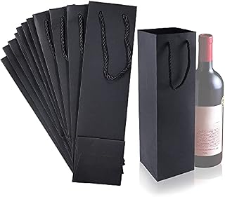 Rayong 12PCS Wine Gift Bags,Wine Bottle Bags,Sturdy Paper Wine Tote Bags,Party Bags Tote Bag with Strong Rope Handles Black,Wedding/Birthday/Christmas Party Favors