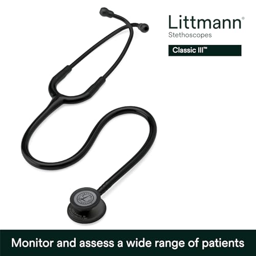 Image of 3M Littmann Classic III Monitoring Stethoscope, 5803, More Than 2X as Loud, Weighs Less, Stainless Steel Black-Finish Chestpiece, 27 inch Black Tube, Stem and Headset