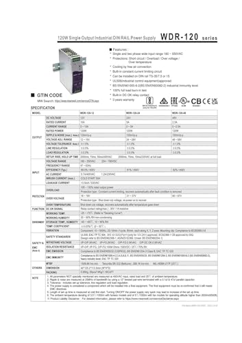 Alimentation Industrielle WDR-120-24 rail DIN triphasé de 120 W