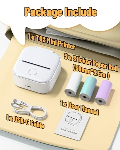 Imprimante sans Encre 203DPI Phomemo T02 Bluetooth Portable pour Téléphone et Tablette iOS Android