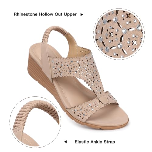 Shibever Womens Sandals Wedge Low: Elastic Ankle Strap Wedge Sandals thumb #1