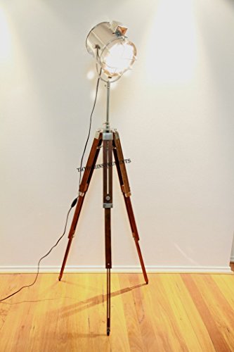 THORINSTRUMENTS (with device) Thor Vintage Retro Searchlight Wooden Tripod Stand Search Light Studio Spot Lamp