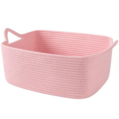 Image of OIAHOMY 19L Woven Basket, Gift Basket Empty with Gift Bags and Ribbons, Rope Baskets for Baby Showers, Storage Baskets with Handles for Nursery, Pet Toy Organizer - Pink
