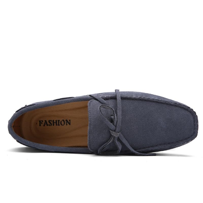 Mens Loafers Genuine Leather Round Toe Stitching Details Suede Vamp Deck Shoes Lightweight Anti-Slip Comfortable Walking Slip-ons4
