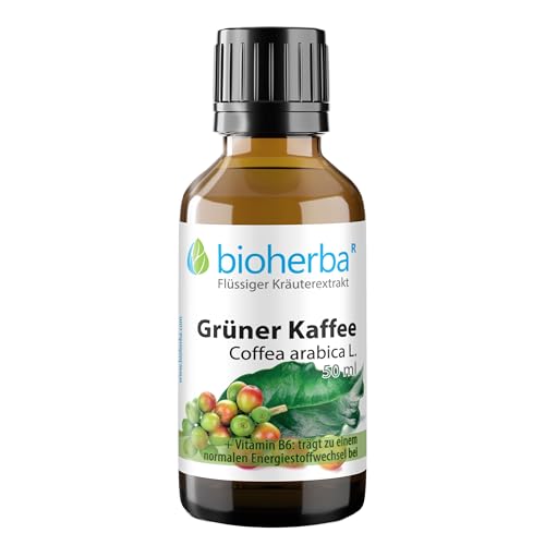 Grüner Kaffee Tropfen, Tinktur 50 ml – Auszug aus Coffea arabica L., ergänzt mit Vitamin B6, Vegan von BIOHERBA PZN 17186687 Coffea arabica L., ergänzt Coffee Grüner Kaffee Tropfen