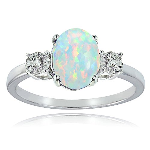 Ice Gems Sterling Silver Created White Opal and Oval Ring, Size 5