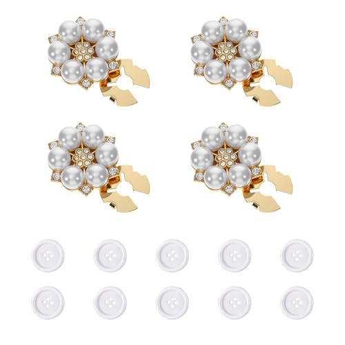 SYEYCW 4 Piezas Cubierta de Botones de Diamantes de Imitación, 10 Botones, Botón de Puño de Cristal de Perlas Doradas, Desmontables, para Vestidos, Trajes, Camisas, Boda