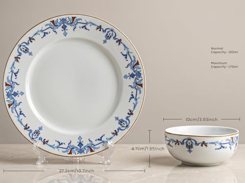 Image of Bodhi House Premium Porcelain Dinner Set 14 Pieces Serving for 6 | Royal Crest Design | Microwave & Dishwasher Safe | Crockery Set | Dinnerware Set for Home, Dining, Kitchen & Gifting