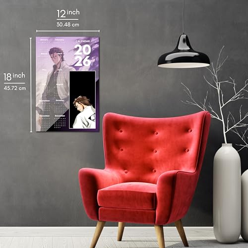 Image of 2026 Anime Calendar - Sosuke Aizen from Bleach | 12 inch x 18 inch size | Wall Decoration Aesthetic Calendars