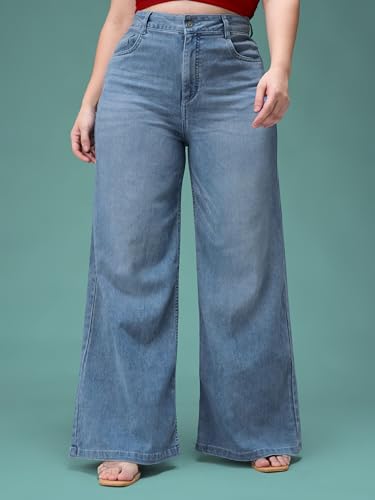 Image of Miss Chase A+ Women's Wide-Leg High Rise Regular-Length Stretchable Denim Jeans