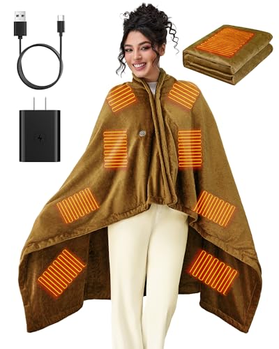 Portable Cordless Heated Blanket, Wearable Electric Blanket with 3 Heating Levels, (Battery Not...