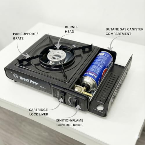 HEJIX Portable Camping Burner with Auto Ignition, 2-in-1 Gas Stove for Butane & LPG, Single Burner with Hard Case for Backpacking, Hiking, Fishing & Picnic