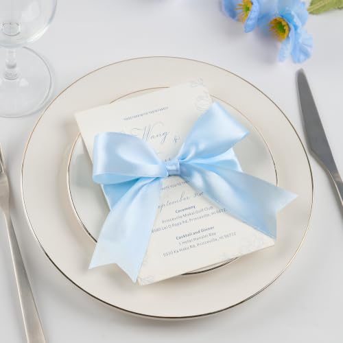 Image of Mauproy 1-1 /2 Inch Wide Light Blue Satin Ribbon, 50 Yards Baby Blue Solid Polyester Fabric Ribbon for Roses Making, Gift Wrapping, Flower Bouquets, Wedding Decorations, Handmade Crafts