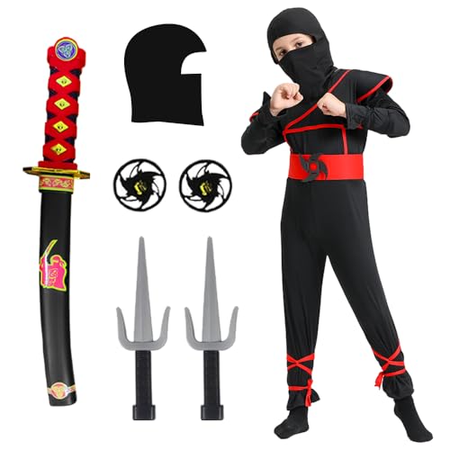 skyllc Costume Ninja pour enfants, costume de ninja pour garçon avec accessoires, idéal pour Halloween, Noël, les carnavals et les fêtes...