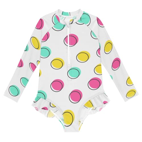 CHIFIGNO Quick Dry Girls Swimsuit One Piece Cute Colorful Polka Dot Long Sleeve Bathing Suit 3T