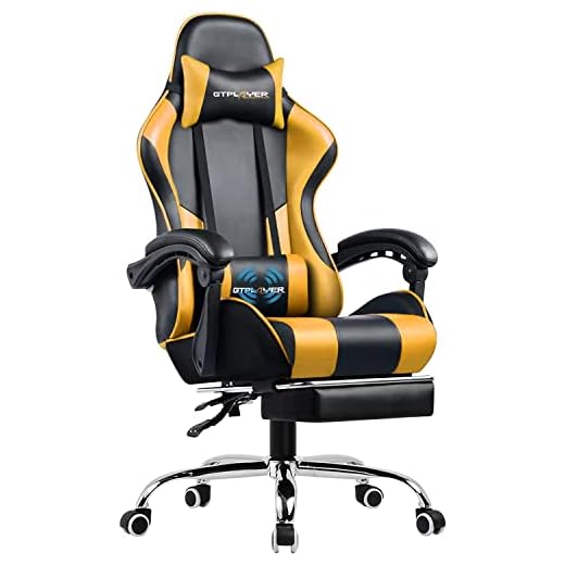 GTPLAYER Gaming Chair with Footrest Ergonomic Massage Office Chair for Adults Adjustable Swivel Leather Computer Chair High Back Desk Chair with Headrest and Massager Lumbar Support, Red