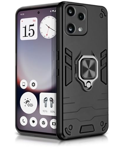 Image of WOW IMAGINE Shock Proof Back Case Mobile Cover for Nothing Phone 3A Lite | Back Cover Case (Tough Armor | Hybrid PC + TPU | Ring Holder & in-Built Kickstand | Black)