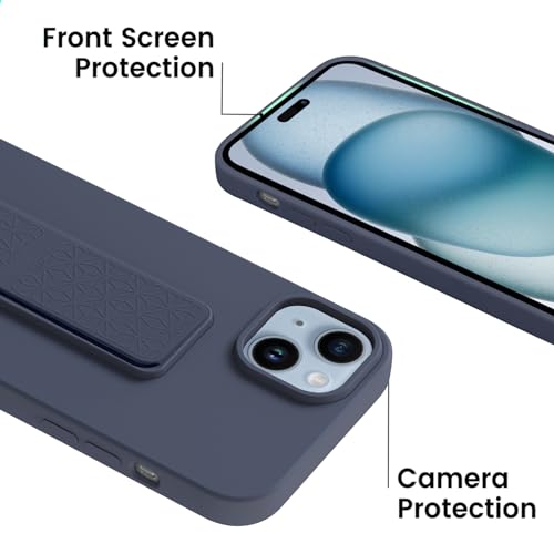 LAUDTEC Silicone Kickstand Case Compatible with iPhone 15 Plus, Vertical and Horizontal Stand Hand Strap Metal Kickstand Cover, Flexible Soft Liquid Silicone Stand Case for iPhone 15 Plus (Blue) by LT LAUDTEC - Used condition - Image 5