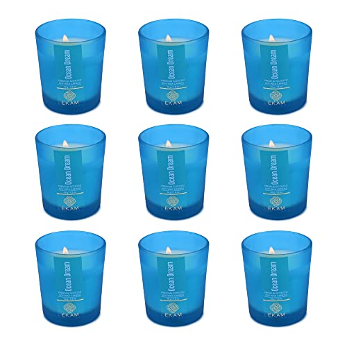 Image of EKAM Ocean Dream Votive Soy Wax Scented Candle, 40 Grams, 10 Hours Burn Time| Long Lasting Premium Candles | Ideal for Home Decor | Gifting & Aromatherapy (Pack of 9)