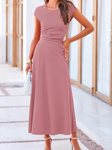 Women's 2 Piece Skirt Sets Knitted Crop Top Elastic High Waisted Midi Skirt Short Sleeve Crew Neck Top Lounge Sets3