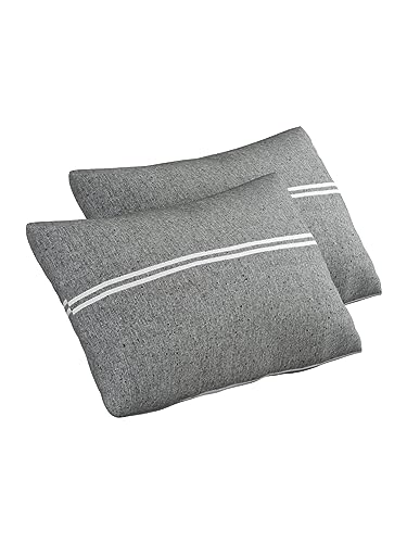 Image of 180 TC Pillow Cover Set of 2 | Pillow Cover Cotton 100% | Pillow Cover Set of 2 King Size | Wrinkle Free & Fade Resistance | Striped Pattern | Standard Size | All Season Use (Dark Grey)