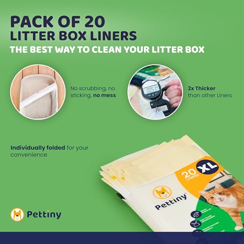 Pettiny 20 XL Cat Litter Box Liners with Drawstrings - Scratch Resistant Cat Litter Bags for an Extra Large Litter Pan