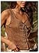 GORGLITTER Women's Western Vest Lace Up Cowboy Country 70s Hippie Faux Suede Tank Tops 2025 Brown X-Large