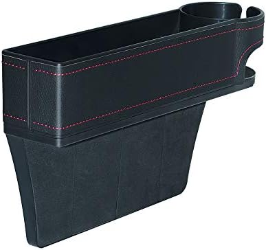 BALMOST Car Seat Organizer, Front Seat Gap Filler w/Cup Holder, PU Leather Console Side Pocket for Cars Lack Console Storage, Helps Reduce Distracted Driving & Holds Cellphone, Card, Coin| Black