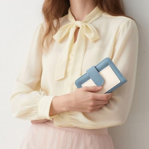 Image of GOIACII Small Wallet for Women RFID Blocking Bifold Wallets Ladies Card Holder Coin Zipper Pocket Blue