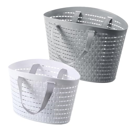 FONDOTIN 2 piezas Cesto Plástico Hueco para Ropa Sucia con Asas Portátiles para Almacenamiento Doméstico y Drenaje para Lavandería y Juguetes