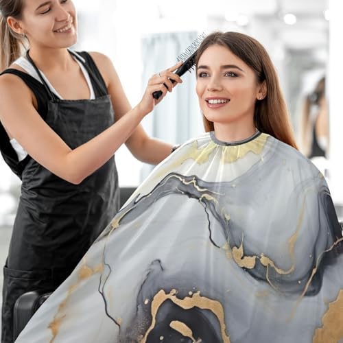 Capa profesional impermeable para cortar cabello Golden Marble con cierre ajustable de broche para peluquería y estilismo miniatura 7