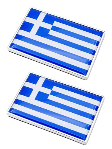Image of 2 Pcs 3D Greece Greek Flag Metal Car Stickers Chrome Decals,2.3 x 1.6 Inch Metal Truck Stickers,Patriotic Car Motorcycle Emblem.
