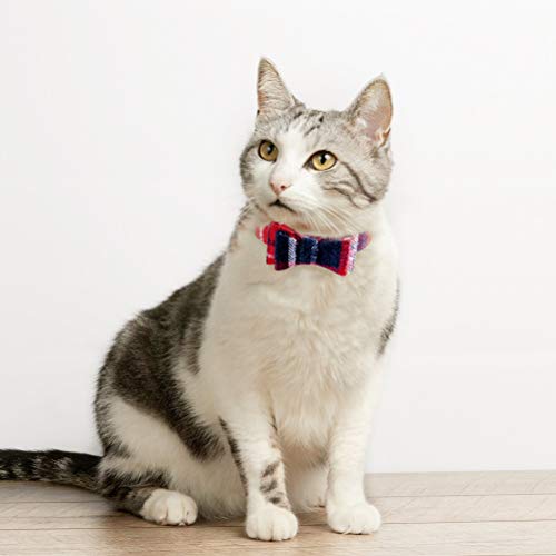 Image of EXPAWLORER Dog Collar and Leash Set - Classic Plaid Dog Bow Tie and Dog Bandana Collar with Bell, Dog Leash Tangle Free, Adjustable Collars for Small Medium Large Dogs Cats, Holiday Ideal Gift