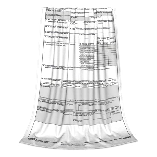 CowBey DD Form 214 Throw Blanket Veterans-Blanket Gifts-for Retired Men Dad Women Cozy Soft Fleece Blankets Couch Sofa Bedroom Living Room Decor Camping Travel Picnic Supplies 50x60 in