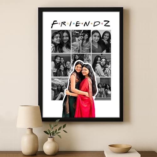 Image of Personalized FRIENDZ Theme Collage Photo Frame | Customised Gift for Best Friends, Girls, Boys, Couple, Cousins & Family | Birthday, Anniversary, Farewell, Wedding | Glare-Free Laminated Wooden Frame | Sizes A5 /A4 /A3