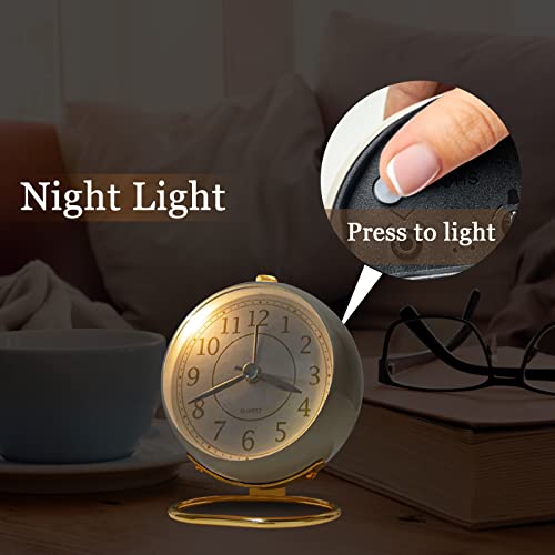 Justup Small Table Clocks, Classic Silent Non-Ticking Tabletop Kids Room Analog Alarm Clock Battery Operated Desk Clock With Backlight Hd Glass For Bedroom Living Room Kitchen Indoor Decor (White) #TOP2