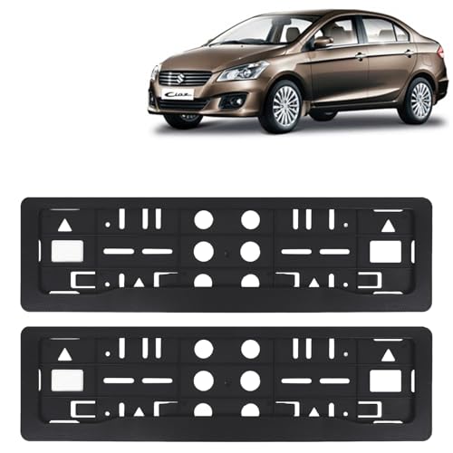 Image of KINGSWAY Ciaz Car Number Plate Frames for All 2014 to 2017 Models of Maruti Suzuki Car Registration Plate Holders, Black Licence Plate Covers (Front and Rear), Universal Size 51.5 x 14.5 cm