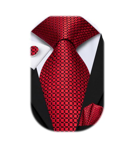 Image of Hi-Tie Mens 70inches Tie Set Extra Long Necktie for Men Cufflinks Handkerchief Big Tall Men Business Wedding