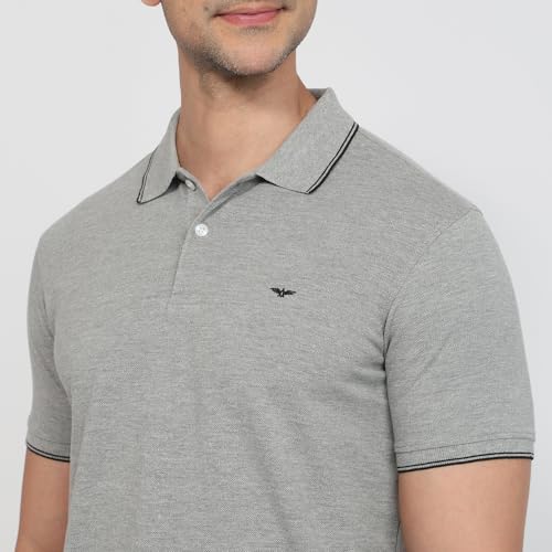 Image of Park Avenue Men Slim Fit Solid Pattern Cotton Polyester Blend Half Sleeve Polo Neck Casual T-Shirt