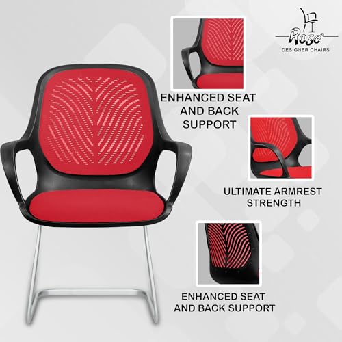 Image of ROSE Zaria | 3 Years Brand Warranty | Ergonomic mesh mid-Back Office Chair, Perfect for Study, Work from Home, revolving, Rolling Computer Desk Chair (Black & Red, Visitor)