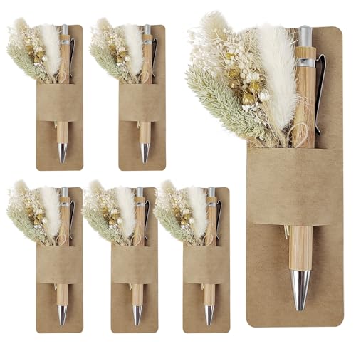 Soluzione completa di gratitudine: questo set regalo per insegnante contiene 6 penne a sfera in legno con incisione, 6 mazzi di fiori secchi (12 cm ciascuno) e 6 portapenne in carta kraft. Tutto pronto all'uso: ideale per un pensiero spontaneo a fine anno scolastico, compleanno o addio.