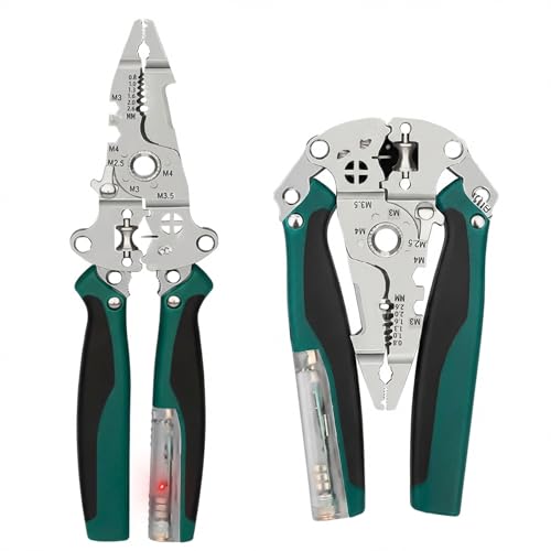 Image of HUPLA 9 in 1 Plier with Tester Light | Multifunction Foldable Wire Cutter & Wire Stripper | Wire Crimping Tool | Electric Tester Plier with Light | Professional Electrician Tool