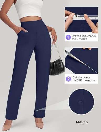 AVAMO Womens Yoga Pants Straight Leg Stretchy Work Pants High Waist Pull On Business Casual Office Slacks with Pockets Brown XXL — view 6