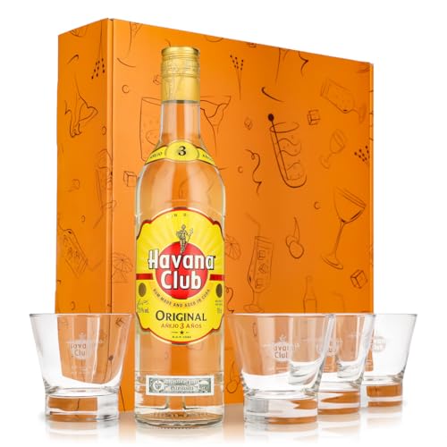 Sipply Geschenkset 3-teilig mit 2 Tumbler und 1 Flasche Havana Club 0 7l 37 5% Vol. | mit Geschenkverpackung: Orange | Geschenk für Frauen Männer Mama Papa Freundin zu Weihnachten Ostern