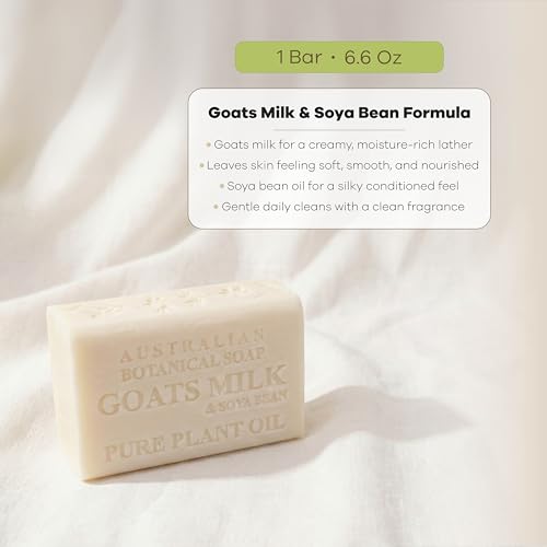Image of Australian Botanical Soap Goat Milk Soap Bar - Triple-Milled Body Cleanser with Shea Butter & Soya Bean Oil - Gentle Hydration for Sensitive Skin 6.8 oz - 3 Pack