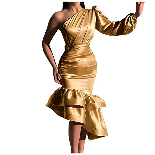 Maternity Dress For Photoshoot,Spring Fashion Peplum One Shoulder Midi Dresses Off The Shoulder Vintage Dresses Wear To Work Dress Plus Size Summer Dress Boho Dresses Women's Formal Dresses Gdl Gold #TOP12