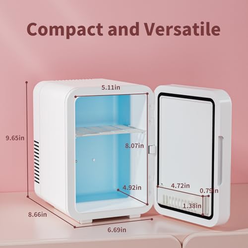 Image of Mini Skincare Fridge with LED Light Mirror, 4 Liter /6 Can Compact Makeup Refrigerator for Bedroom - Portable Mini Fridge for Makeup, Skincare & Food, AC /DC Power for Home & Car