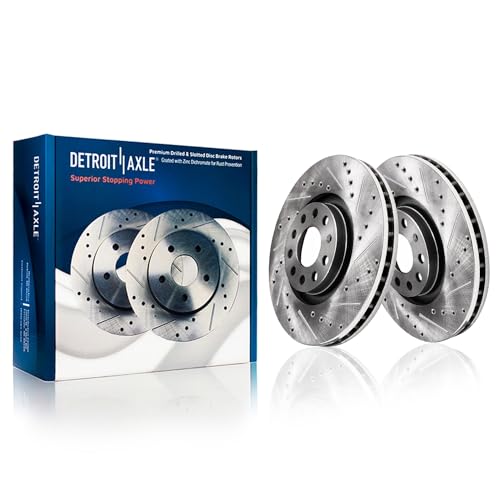 Image of Detroit Axle - Brake Kit for Volkswagen Jetta Passat GTI Eos Audi A3 Quattro, Drilled Slotted Disc Brake Rotors Ceramic Brakes Pads Front Rear Replacement: 12.28 inch Front & 11.25 inch Rear Rotors