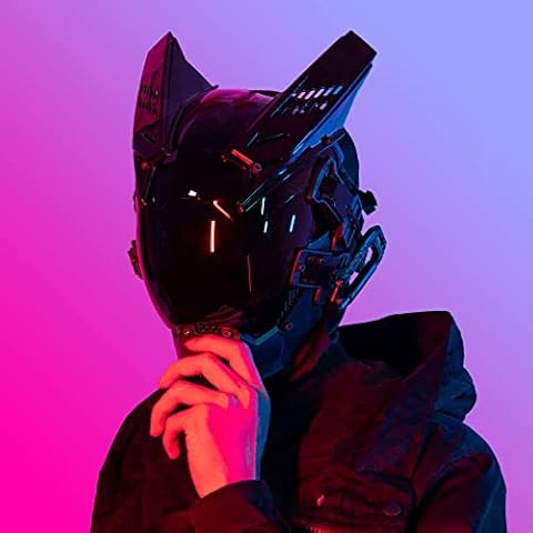 Cyberpunk Mask Cosplay Costume, Black Helmet Cyber Halloween Mask, Full Face Mask Cool Teckwear Futuristic Knight Mask Cover