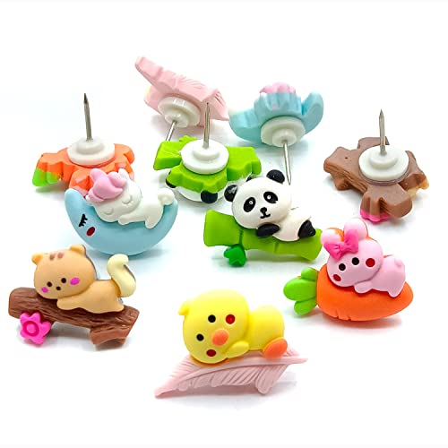 Push Pins, 30 Pcs Diy Creative Thumb Tacks Handmade Drawing Pin Cute Cat, Panda, Bird, Rabbit Resin For Corkboard Bulletin Board Wall Photo Memo Office Accessories #TOP2